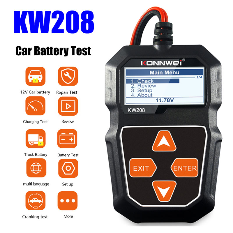 Power Tools English - جهاز اختبار بطارية السيارة KONNWEI KW208