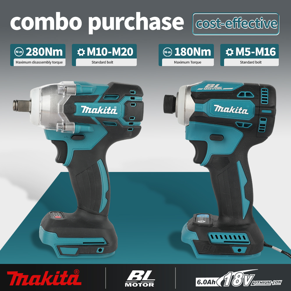Power Tools Impact Wrench - مجموعة أدوات ماكيتا DTW285+DTD171 بدون فرشاة،