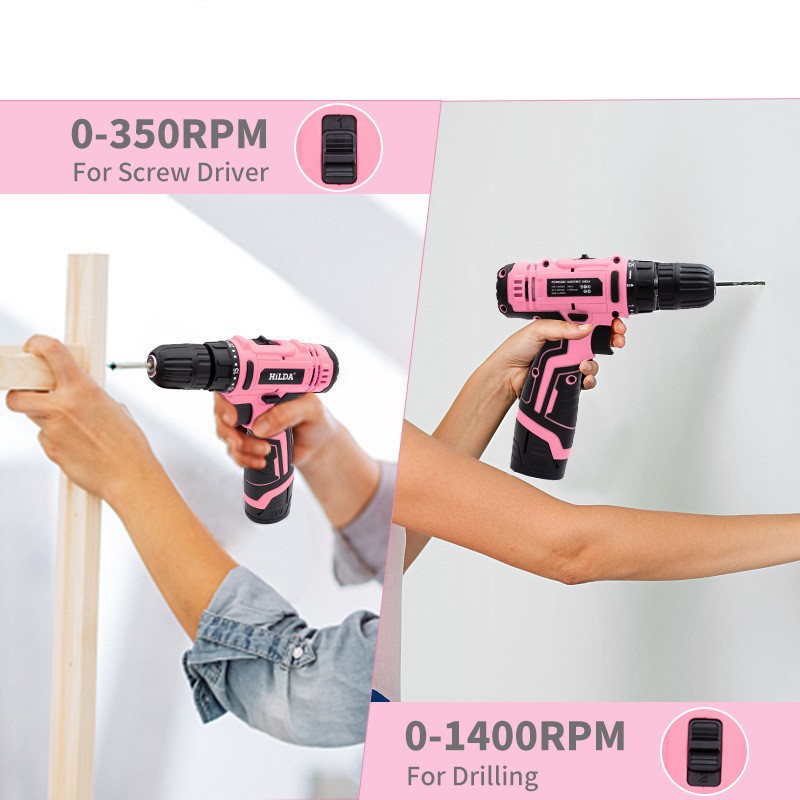 مثقاب يدوي وردي اللون 10 مم، م - مراجعة Power Tools Pink وسعره